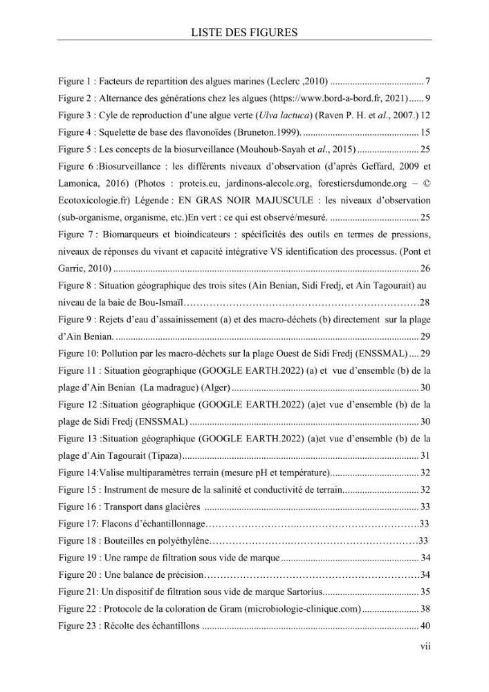 Etude de quelques paramètres physico-chimiques et ecotoxicologiques d\'une algue verte du genre Ulva du littoral Algérois