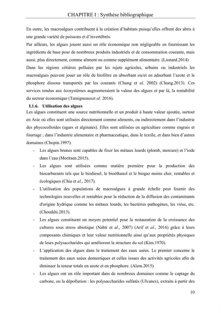 Etude de quelques paramètres physico-chimiques et ecotoxicologiques d\'une algue verte du genre Ulva du littoral Algérois