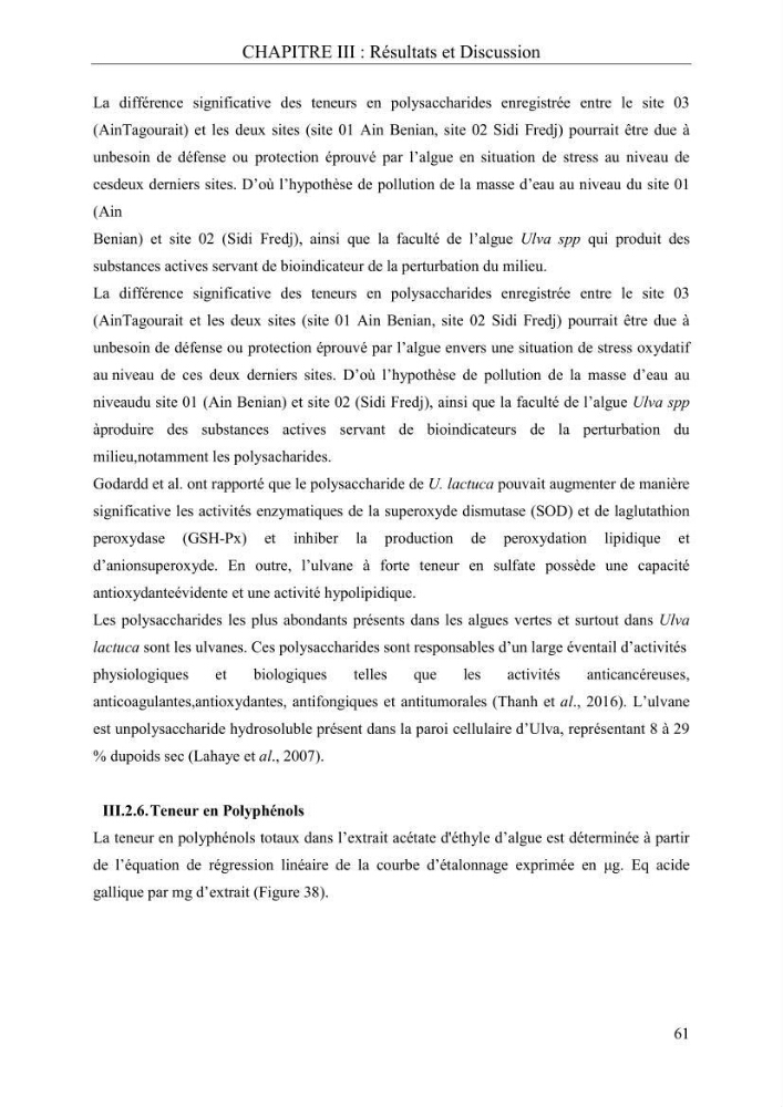 Etude de quelques paramètres physico-chimiques et ecotoxicologiques d\'une algue verte du genre Ulva du littoral Algérois