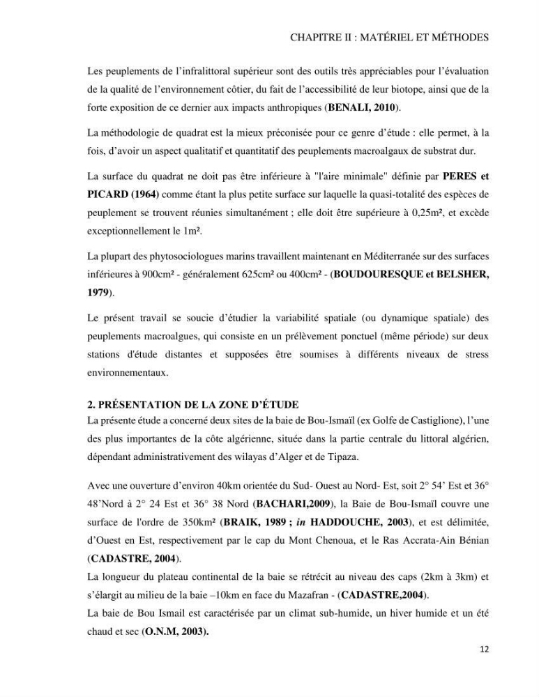Bioévaluation de la qualité des eaux marines côtières par l\'utilisation des macroalgues dynamique spatiale