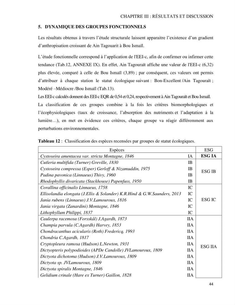 Bioévaluation de la qualité des eaux marines côtières par l\'utilisation des macroalgues dynamique spatiale