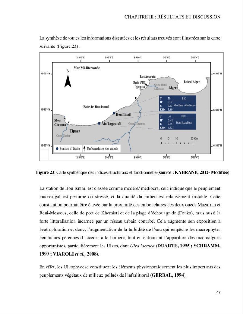 Bioévaluation de la qualité des eaux marines côtières par l\'utilisation des macroalgues dynamique spatiale