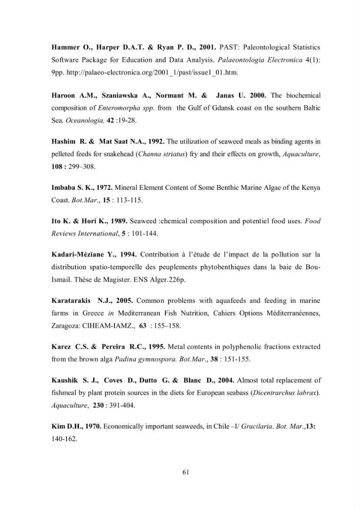 Composition chimique et minérale de quatre algues benthiques de la région de Kouali (Tipaza)