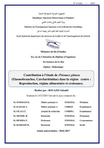 Contribution à l’étude de Prionace glauca (Elasmobranches, Carcharhinidae) dans la région centre Contribution à l’étude de Prionace glauca (Elasmobranches, Carcharhinidae) dans la région centre