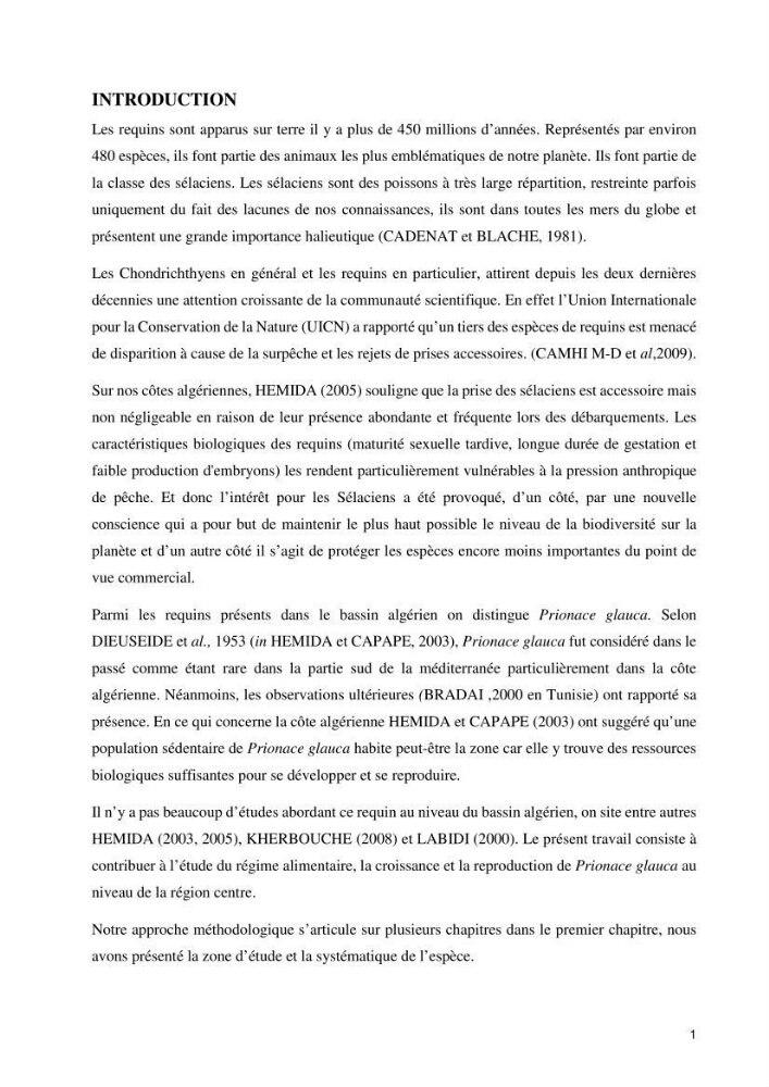 Contribution à l’étude de Prionace glauca (Elasmobranches, Carcharhinidae) dans la région centre