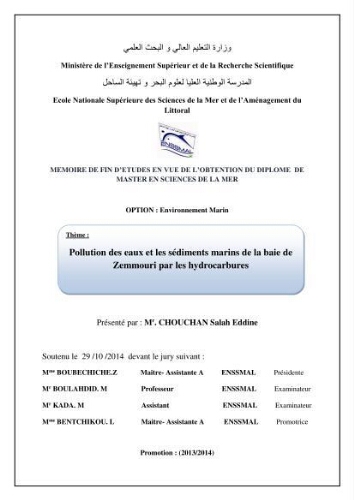 Pollution des eaux et les sédiments marins de la baie de Zemmouri par les hydrocarbures Pollution des eaux et les sédiments marins de la baie de Zemmouri par les hydrocarbures