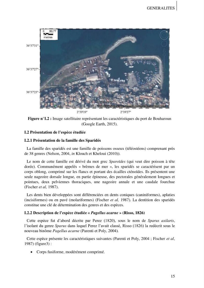 Contribution à l\'étude des captures de la familles des Sparidés dans le port de Bou Haroun: Approche biologique et dynamique du Pagellus acarne (R.,1826)