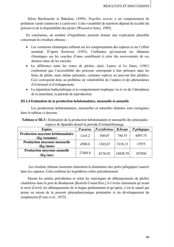 Contribution à l\'étude des captures de la familles des Sparidés dans le port de Bou Haroun: Approche biologique et dynamique du Pagellus acarne (R.,1826)