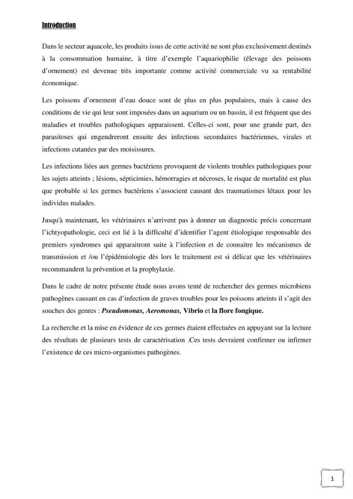 Recherche de germes responsables d\'infection microbiennes chez les poissons d\'ornement: