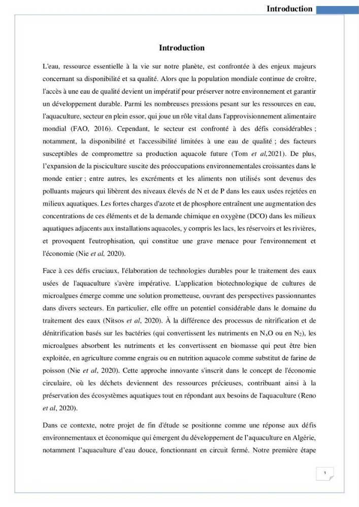 Isolement, purification et criblage des microalgues pour le traitement des eaux usées aquacoles