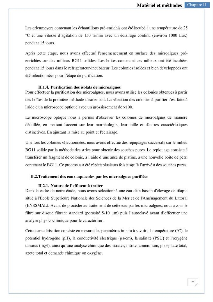 Isolement, purification et criblage des microalgues pour le traitement des eaux usées aquacoles