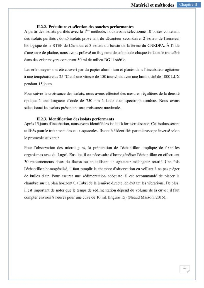 Isolement, purification et criblage des microalgues pour le traitement des eaux usées aquacoles