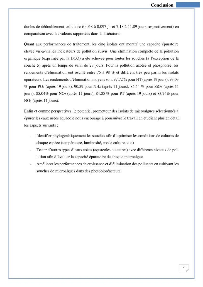 Isolement, purification et criblage des microalgues pour le traitement des eaux usées aquacoles