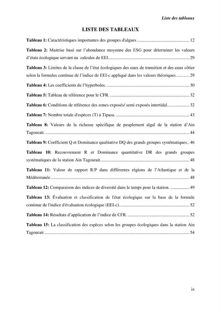 Contribution à l\'étude du peuplement algal de substart dur dans la région de Tipaza