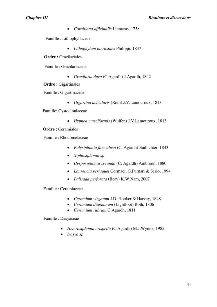 Contribution à l\'étude du peuplement algal de substart dur dans la région de Tipaza