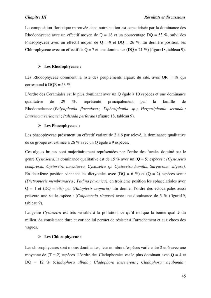 Contribution à l\'étude du peuplement algal de substart dur dans la région de Tipaza