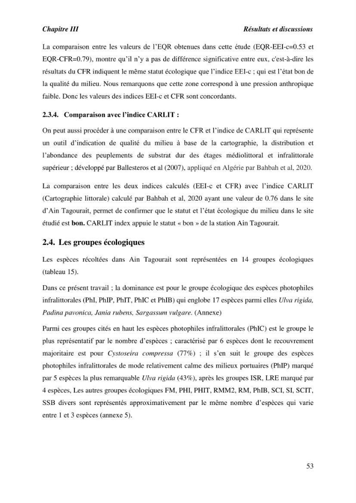 Contribution à l\'étude du peuplement algal de substart dur dans la région de Tipaza