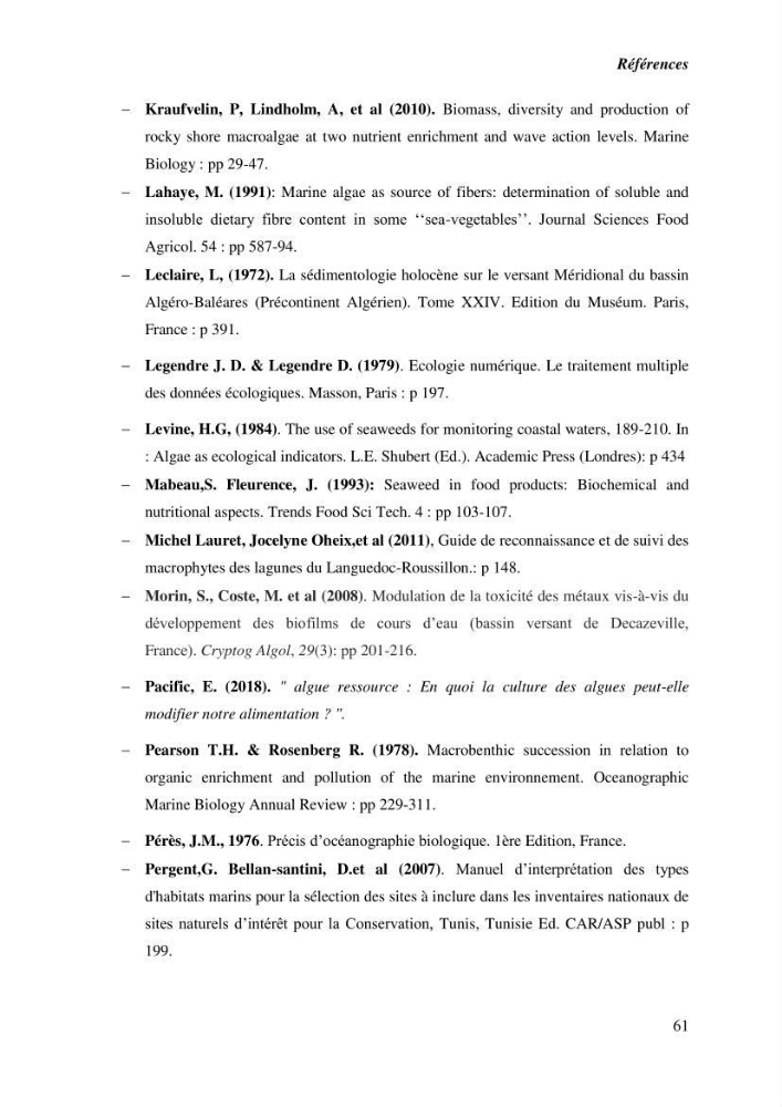 Contribution à l\'étude du peuplement algal de substart dur dans la région de Tipaza