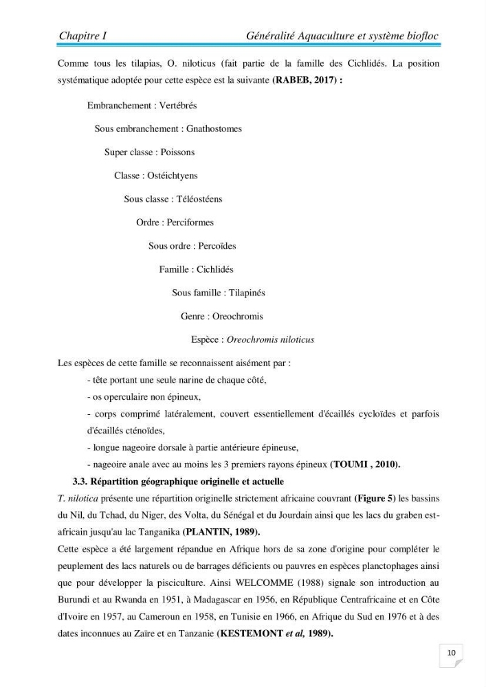Contribution à la conception d’une ferme d\'élevage De tilapia du Nil (Oreochromis niloticus) en système bio-floc.: