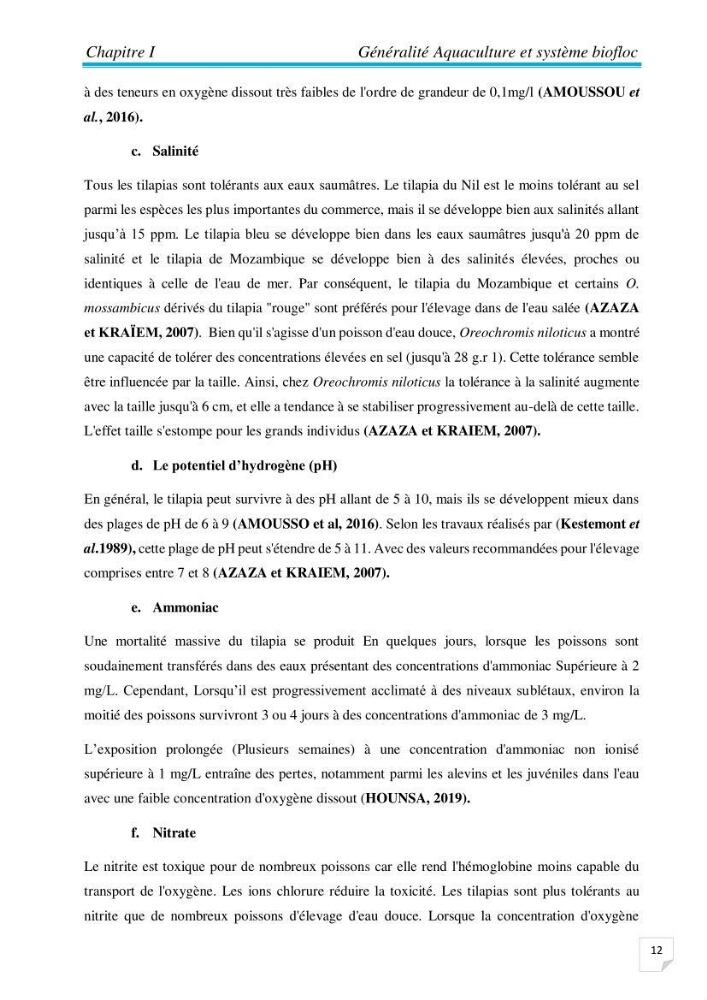 Contribution à la conception d’une ferme d\'élevage De tilapia du Nil (Oreochromis niloticus) en système bio-floc.: