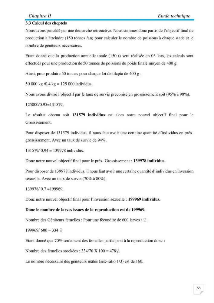 Contribution à la conception d’une ferme d\'élevage De tilapia du Nil (Oreochromis niloticus) en système bio-floc.: