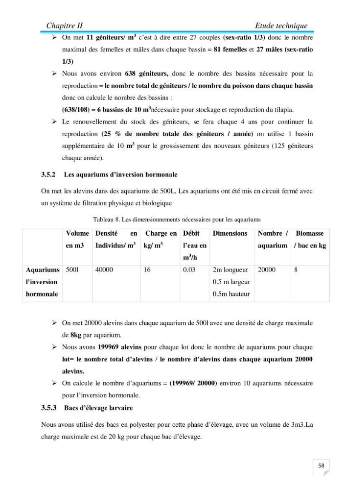 Contribution à la conception d’une ferme d\'élevage De tilapia du Nil (Oreochromis niloticus) en système bio-floc.: