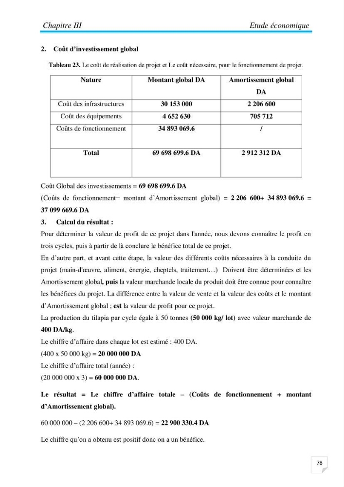 Contribution à la conception d’une ferme d\'élevage De tilapia du Nil (Oreochromis niloticus) en système bio-floc.:
