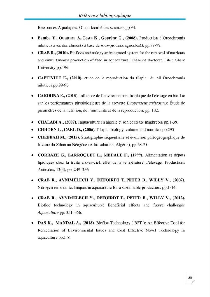 Contribution à la conception d’une ferme d\'élevage De tilapia du Nil (Oreochromis niloticus) en système bio-floc.: