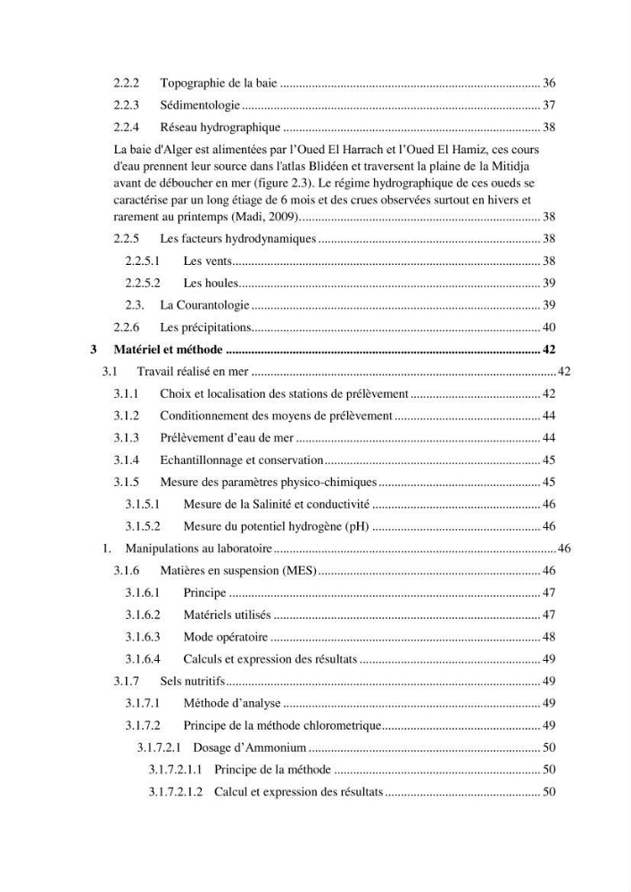 Les paramètres physico-chimiques et les sels nutritifs dans les eaux côtières Algéroises ( Baie d\'Alger, la baie de Bou-Ismail: