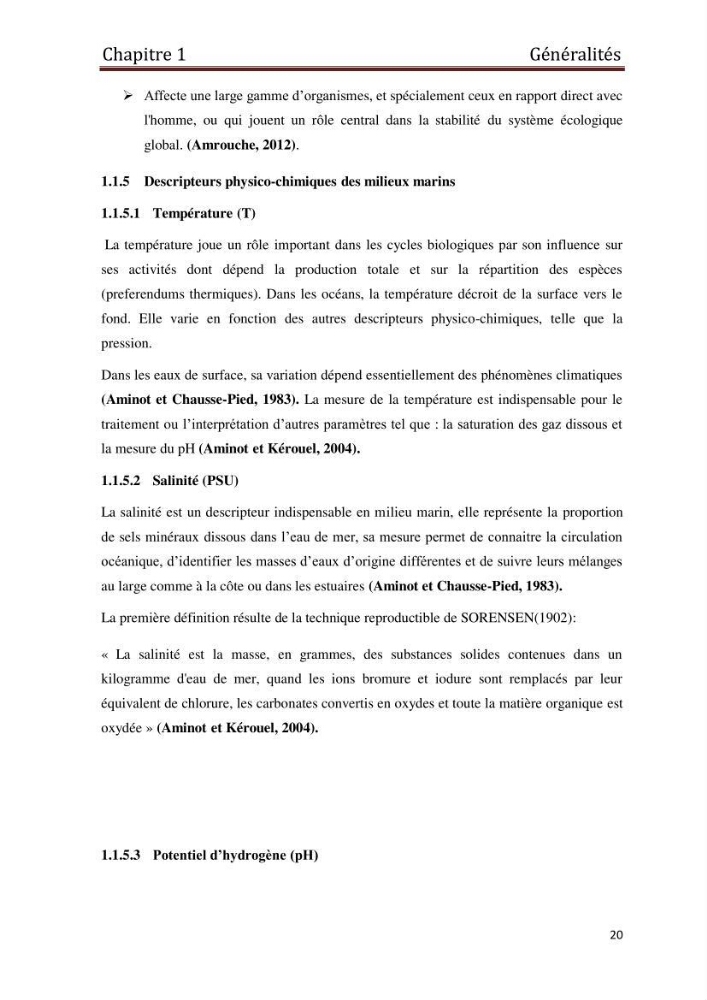 Les paramètres physico-chimiques et les sels nutritifs dans les eaux côtières Algéroises ( Baie d\'Alger, la baie de Bou-Ismail: