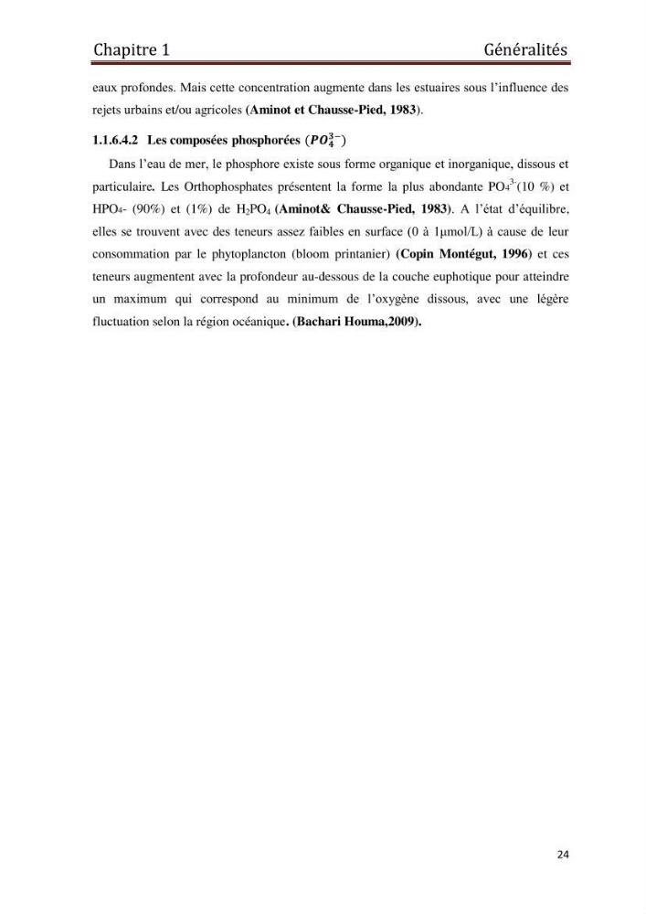 Les paramètres physico-chimiques et les sels nutritifs dans les eaux côtières Algéroises ( Baie d\'Alger, la baie de Bou-Ismail: