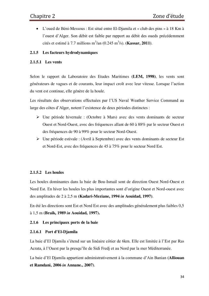 Les paramètres physico-chimiques et les sels nutritifs dans les eaux côtières Algéroises ( Baie d\'Alger, la baie de Bou-Ismail: