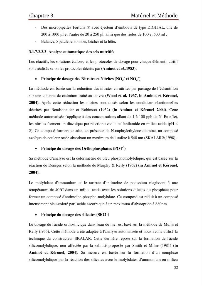 Les paramètres physico-chimiques et les sels nutritifs dans les eaux côtières Algéroises ( Baie d\'Alger, la baie de Bou-Ismail:
