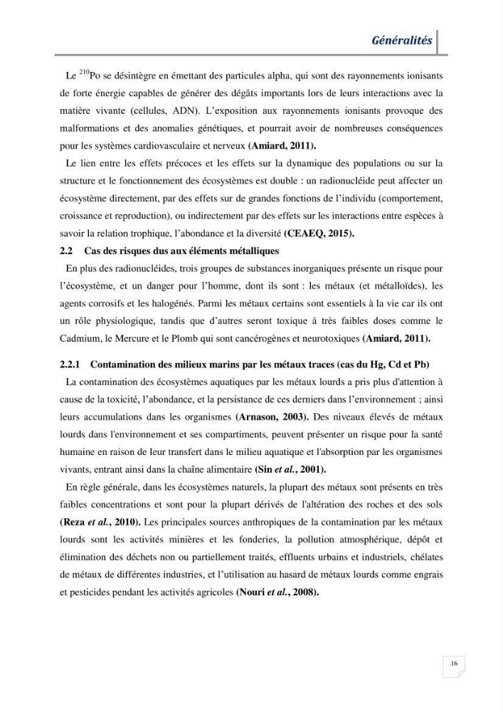 Contribution à l’évaluation des risques environnementaux radioactifs et métalliques sur la biodiversité de quelques organismes marins