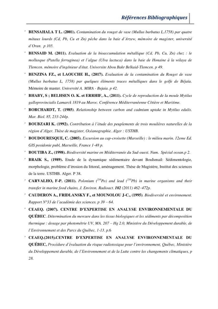 Contribution à l’évaluation des risques environnementaux radioactifs et métalliques sur la biodiversité de quelques organismes marins