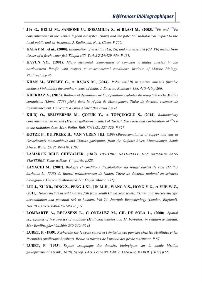 Contribution à l’évaluation des risques environnementaux radioactifs et métalliques sur la biodiversité de quelques organismes marins