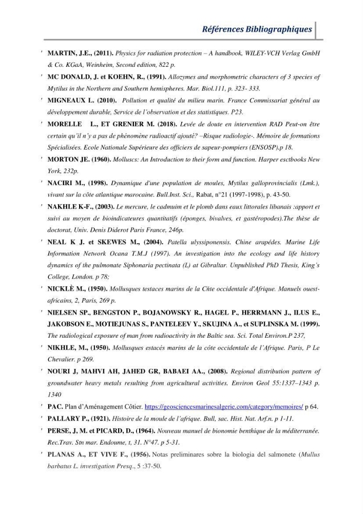 Contribution à l’évaluation des risques environnementaux radioactifs et métalliques sur la biodiversité de quelques organismes marins