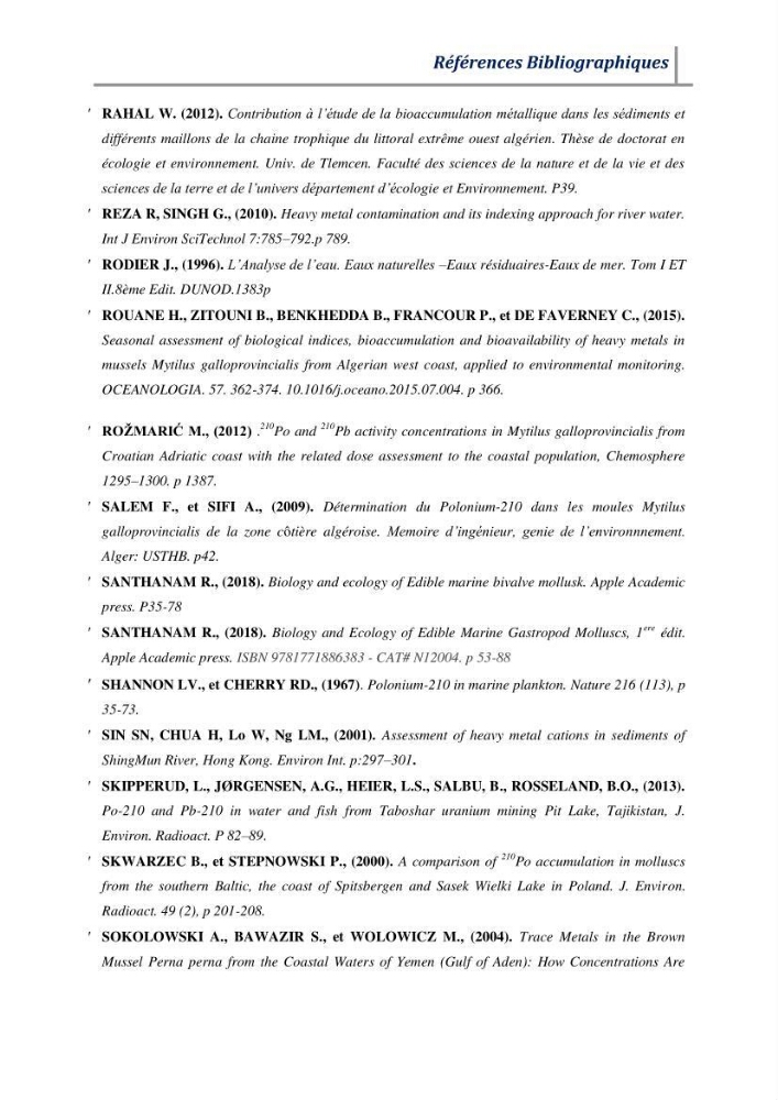 Contribution à l’évaluation des risques environnementaux radioactifs et métalliques sur la biodiversité de quelques organismes marins