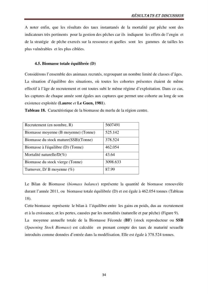Impact de la mortalité totale (Z) sur l\'estimation de la biomasse exploitable du merlu (Merluccius merluccius, Linnaeus, 1758) de la région centre de la côte algérienne