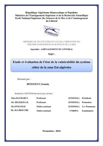 Etude et évaluation de l'état de la vulnérabilité du système côtier de la zone Est-Algéroise: Etude et évaluation de l'état de la vulnérabilité du système côtier de la zone Est-Algéroise: