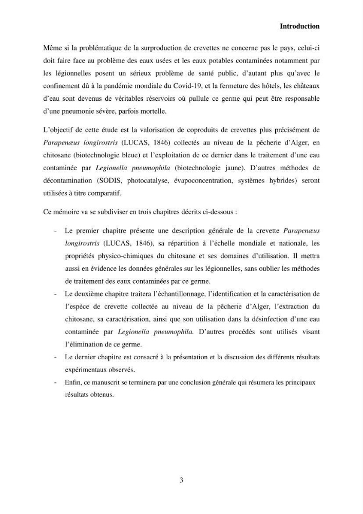 Valorisation Biotechnologique des Coproduits de Crustacés : étude du pouvoir antimicrobien du chitosane et traitement d\'une eau contamineé par Legionella Penumophila