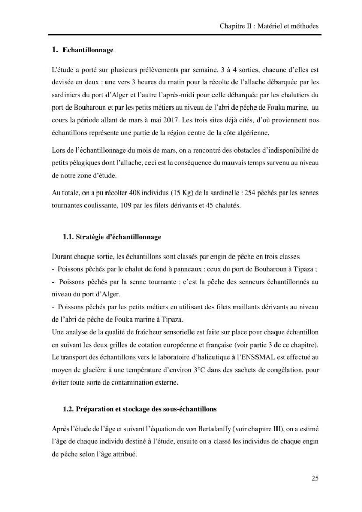 Effet des engins de pêche sur la qualité organoleptique et hygiénique de l\'allache Sardeinella aurita Valenciennes,1847 de la région centre de la côte Algérienne