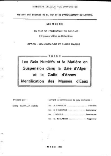 Les sels nutritifs et la matière en suspension dans la baie d'Alger et le golfe d'Arzew Les sels nutritifs et la matière en suspension dans la baie d'Alger et le golfe d'Arzew