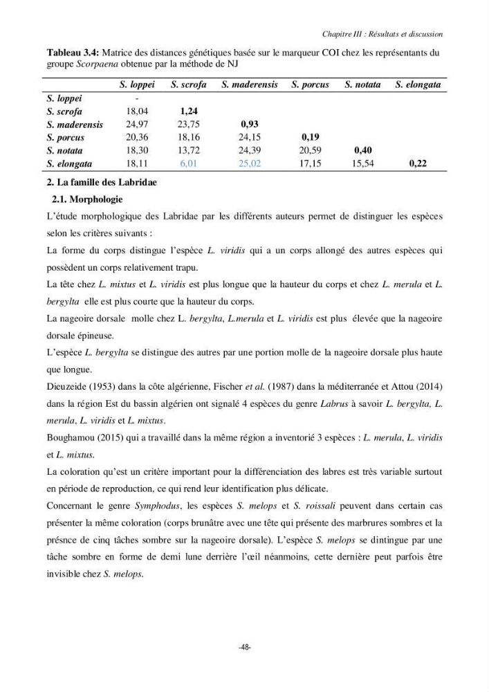 Contribution à la systématique de deux familles d\'Osteichthyens ( Scorpaenidae et Labridae) :: morphologie, morphométrie et génétique moléculaire
