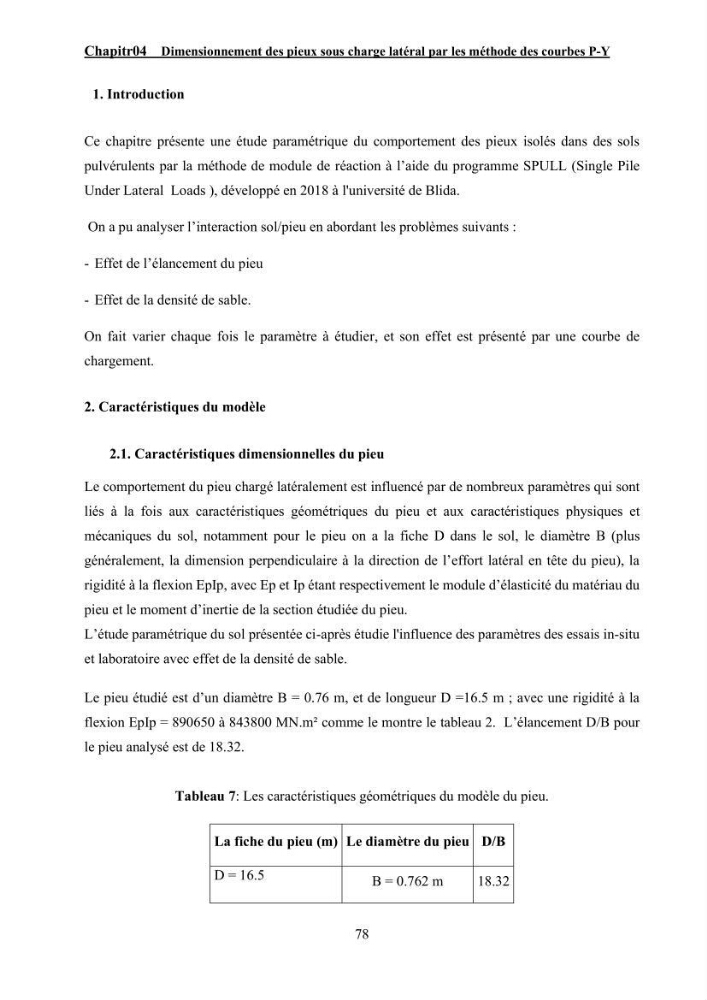 Dimensionnement des fondations sur pieux sous charge horizontale – étude comparative des méthodes de calcul dans un sol sableux saturé: