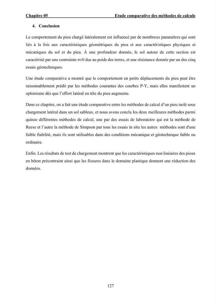 Dimensionnement des fondations sur pieux sous charge horizontale – étude comparative des méthodes de calcul dans un sol sableux saturé: