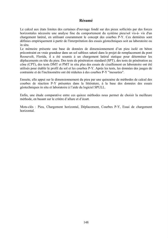Dimensionnement des fondations sur pieux sous charge horizontale – étude comparative des méthodes de calcul dans un sol sableux saturé: