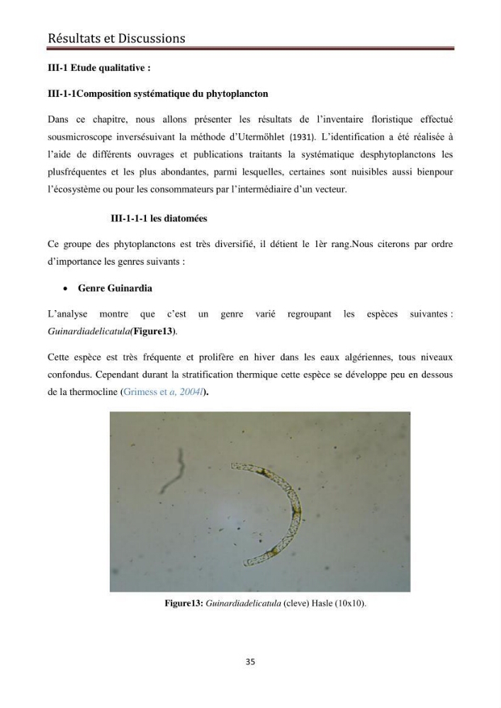 Suivi des populations phytoplanctoniquedans la baie de Bou-Ismail (Avril-Mai 2015).: