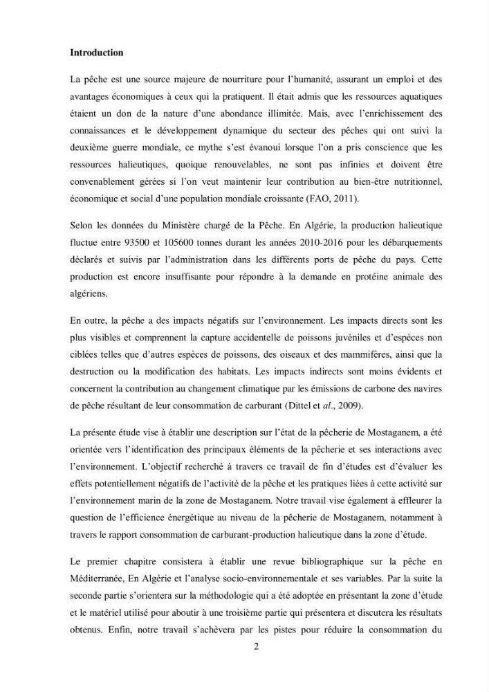 Analyse socio-environnementale de la pêcherie de Mostaganem: