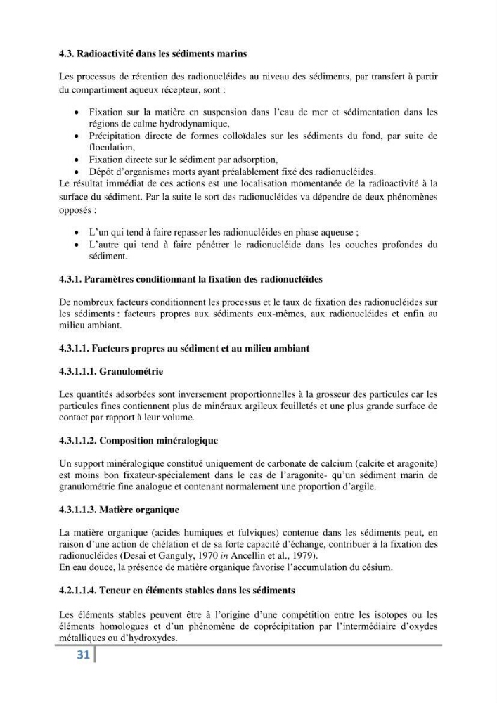 Fixation et dépôt de la radioactivité dans les compartiments de l\'environnement, air, sol et milieu marin au niveau de la région d\'Alger